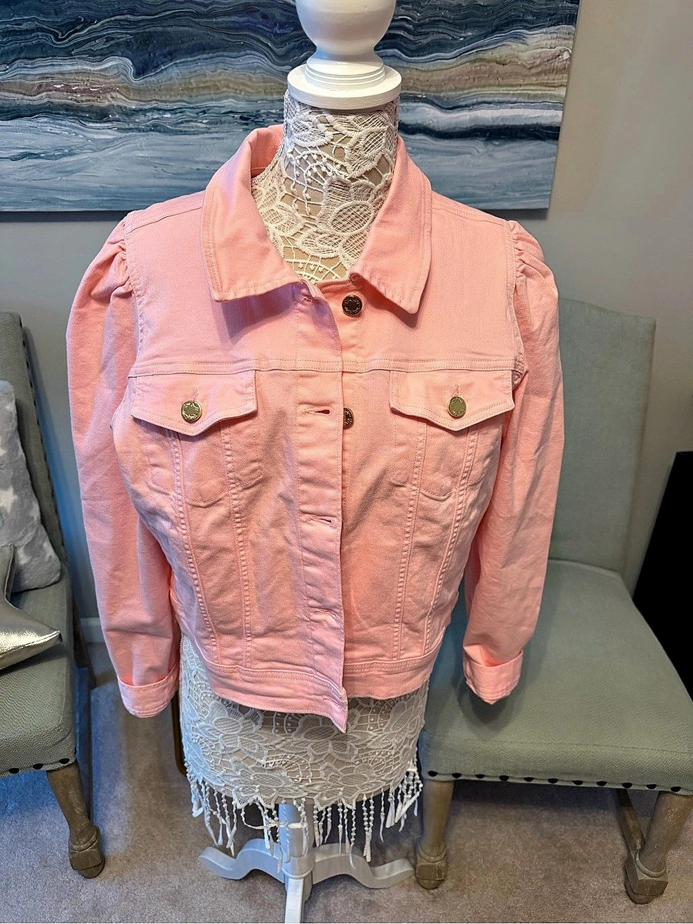 Lilly Pulitzer Laylani Denim Jacket Pink Denim Jacket Size XL NWT